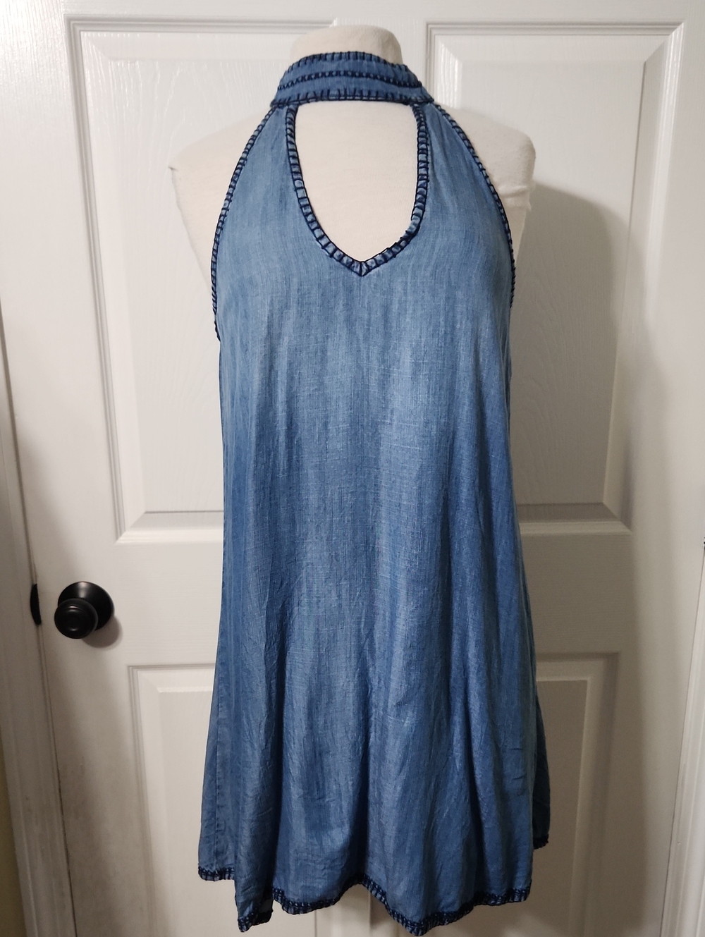 Cloth & Stone Blue Light Denim Halter Sundress Midi, Size M